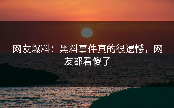 网友爆料：黑料事件真的很遗憾，网友都看傻了
