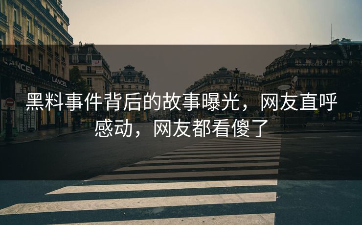 黑料事件背后的故事曝光，网友直呼感动，网友都看傻了