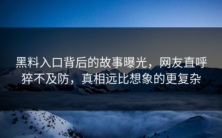 黑料入口背后的故事曝光，网友直呼猝不及防，真相远比想象的更复杂