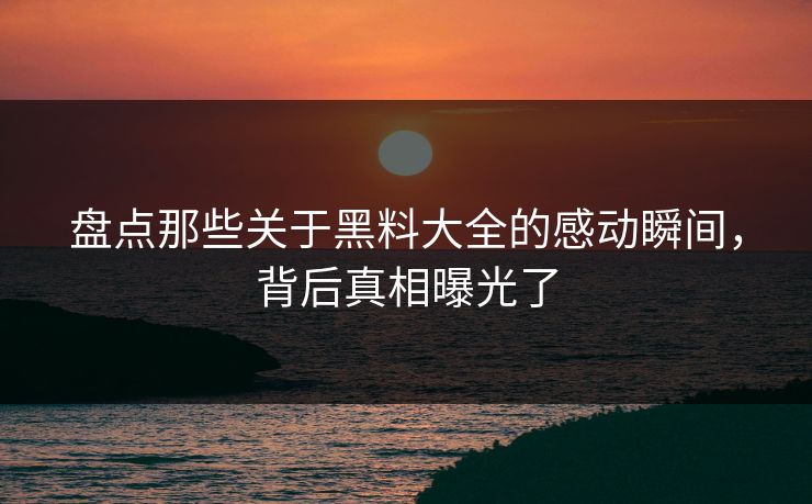 盘点那些关于黑料大全的感动瞬间，背后真相曝光了
