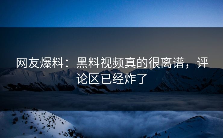 网友爆料：黑料视频真的很离谱，评论区已经炸了