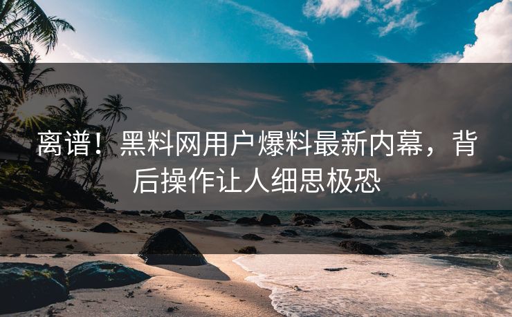 离谱！黑料网用户爆料最新内幕，背后操作让人细思极恐