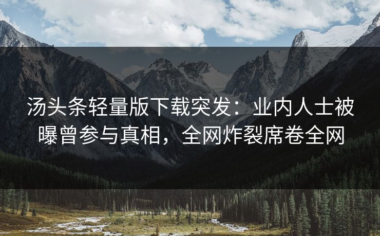 汤头条轻量版下载突发：业内人士被曝曾参与真相，全网炸裂席卷全网