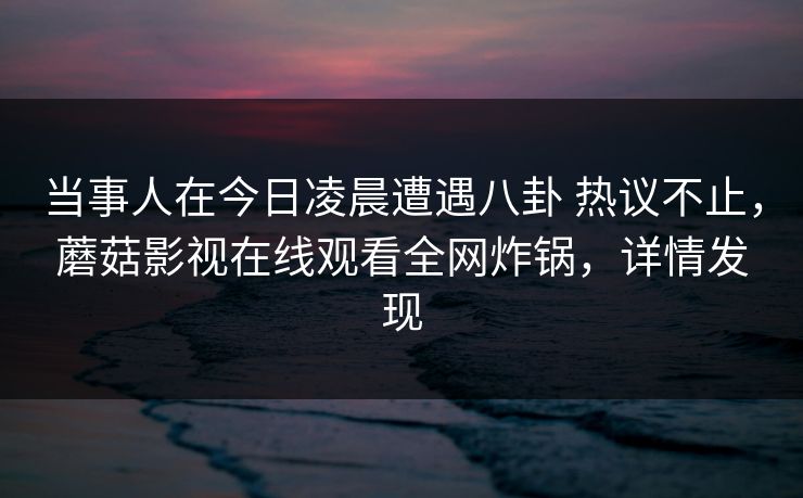 当事人在今日凌晨遭遇八卦 热议不止，蘑菇影视在线观看全网炸锅，详情发现